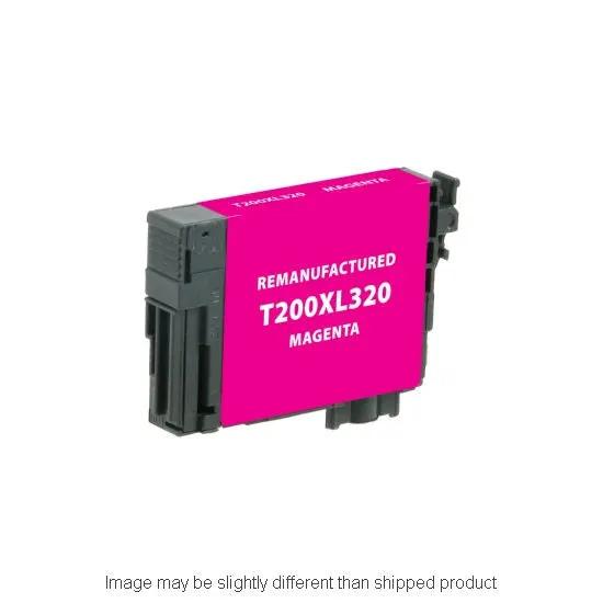 Magenta hi-yield ink cartridge, remanufactured T200XL320, shown with pink label for Epson printers