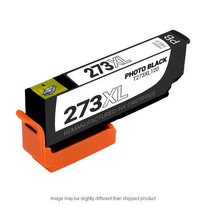 Epson T273XL120 Hi-Yield photo black ink cartridge with orange latch, remanufactured for Epson printers