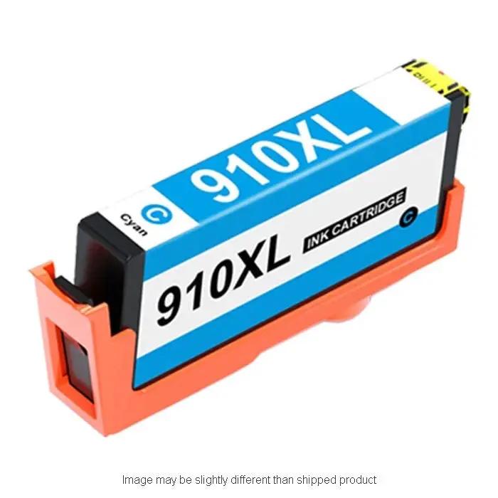 910XL cyan ink cartridge with blue label and orange housing