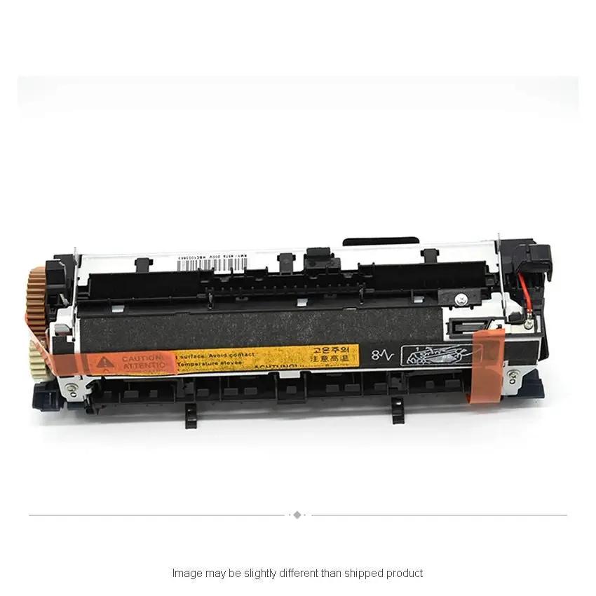 110V fusing assembly for HP RM1-4554, remanufactured; black unit with orange warning label and gear wheel on one end