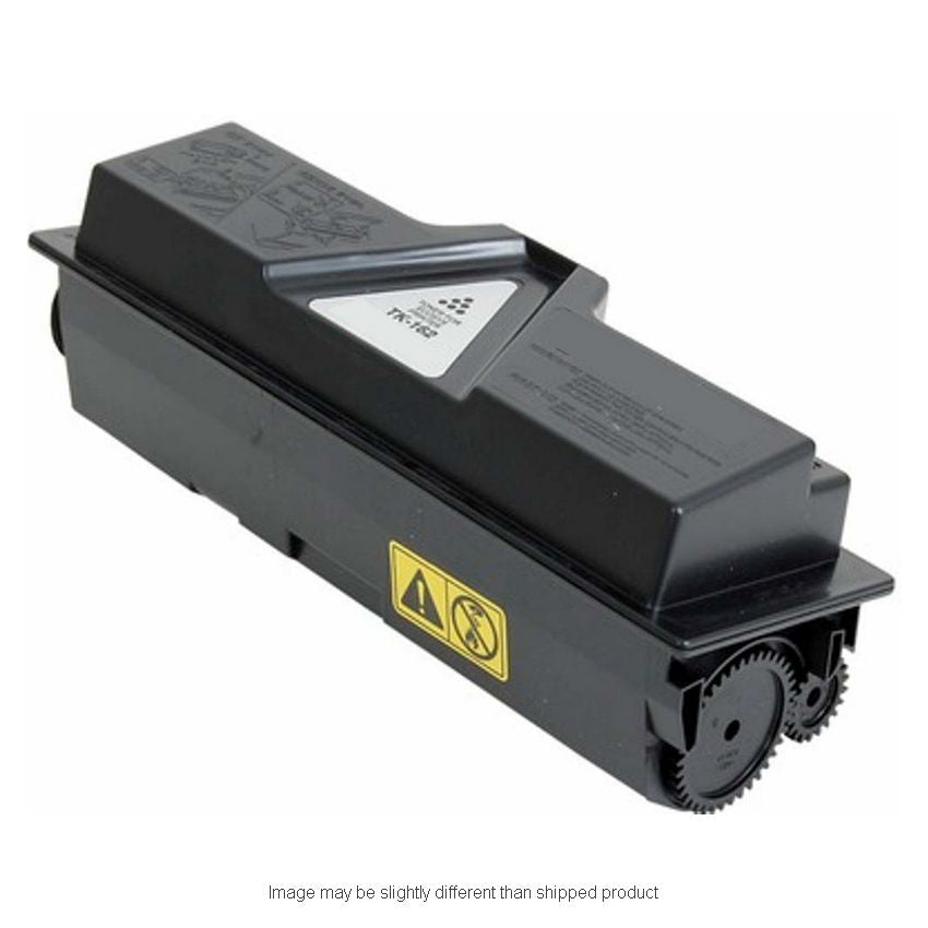 Kyocera TK162 SD black toner cartridge; compact black toner unit with warning label