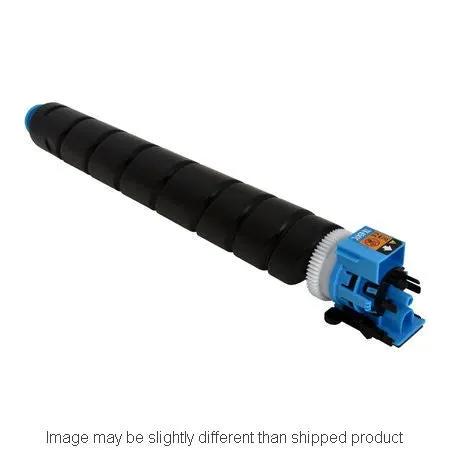 Kyocera TK8347 cyan toner cartridge with blue end cap and black drum body.