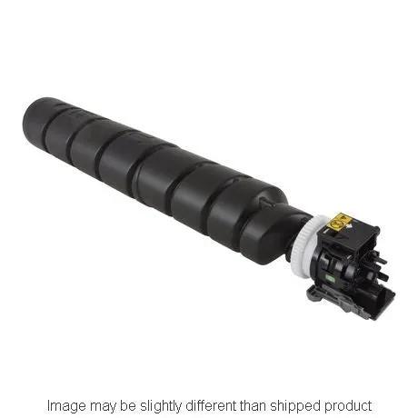 TK8557 SD black toner cartridge for Kyocera, cylindrical black unit with connector end.