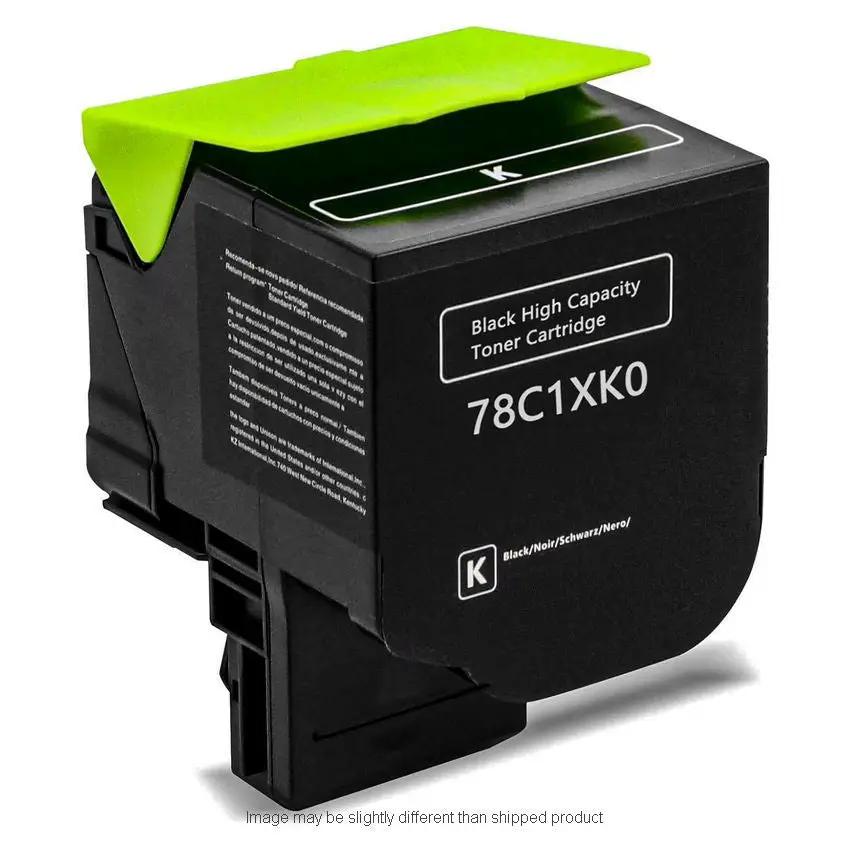 Lexmark 78C1XK0 high-capacity black toner cartridge with green pull-tab