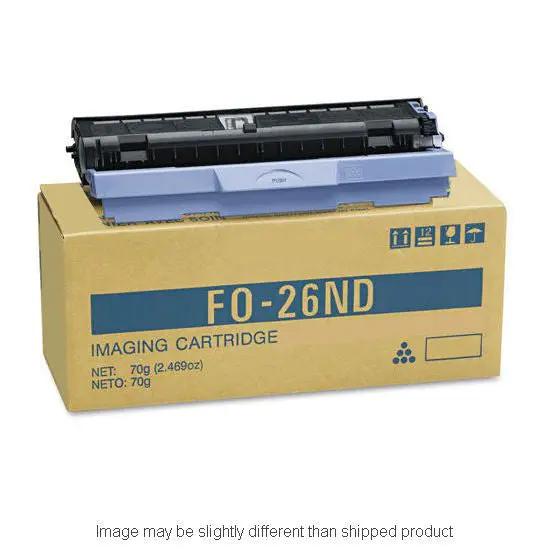 FO-26ND imaging cartridge on brown box; black toner cartridge with light blue handle